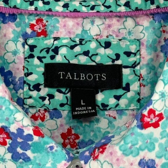Talbots blouse Womens Button Down Floral Shirt size Large Cotton Long Sleeve - Picture 5 of 11